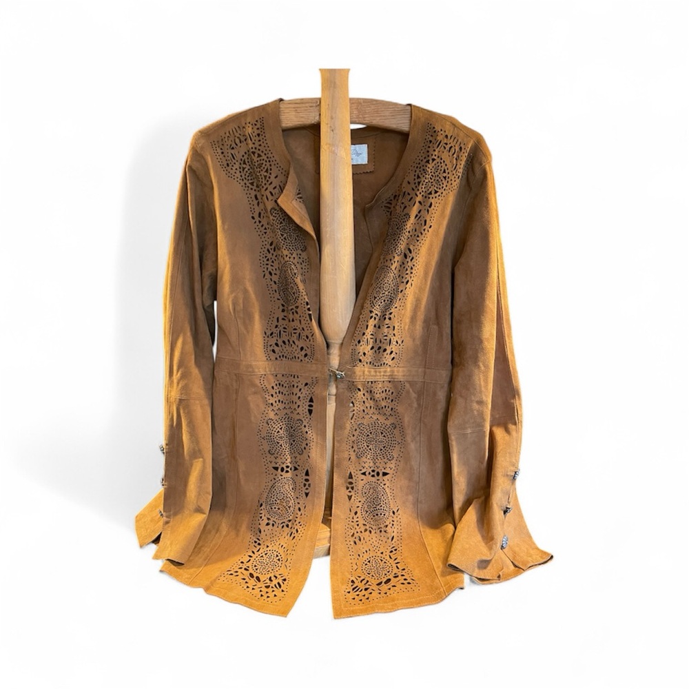 Tasha Polizzi Tan Leather Jacket with Cut-Out Details